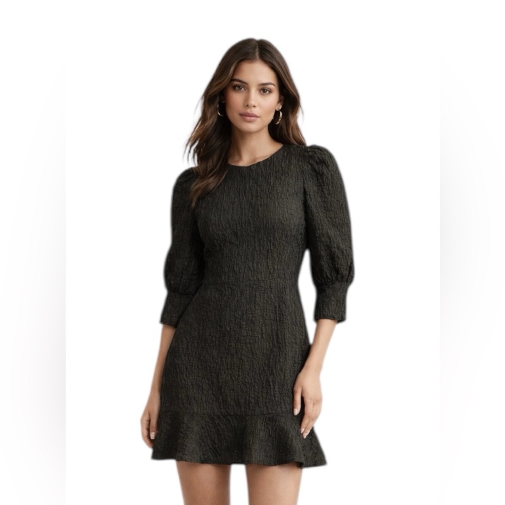 ZARA Black Textured Mini Dress Puff Sleeve EU XS USA XS